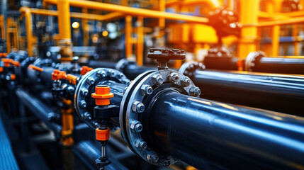 Fototapeta premium Steel pipes and instruments on the shelf