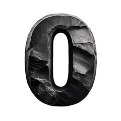 3D Black StoneTextured Number 0 Isolated on White Background, Cut Out