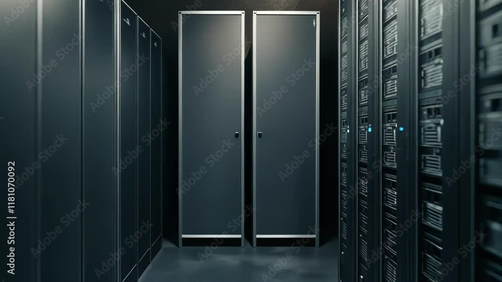 Aufkleber modern server room with high tech equipment, focused on data storage and network management in a con