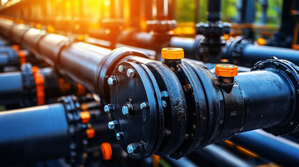 Fototapeta premium Steel pipes and instruments on the shelf