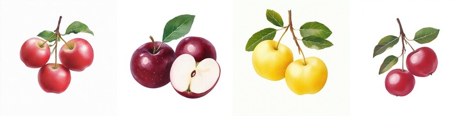 Washington state heritage concept. Four varieties of apples, showcasing colors and textures.