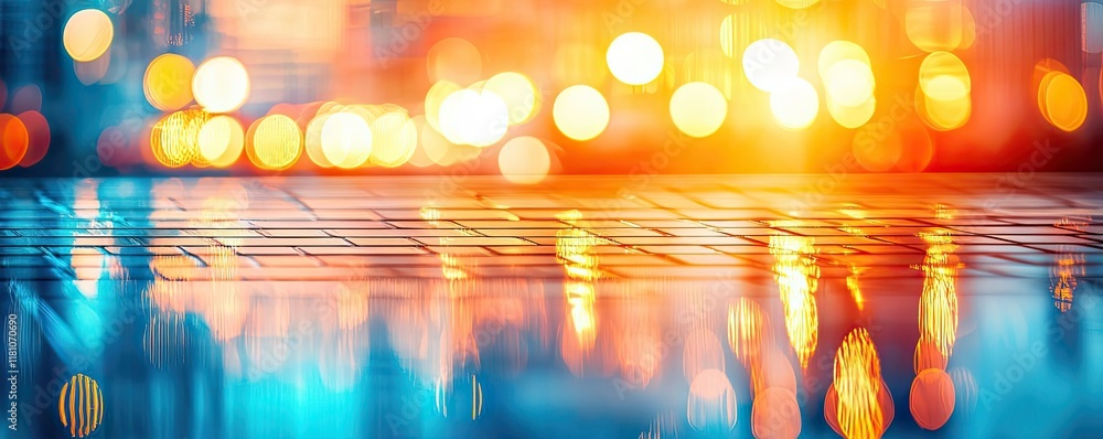 Poster floor abstract background idea. vibrant urban lights reflecting off a wet surface create a mesmerizi