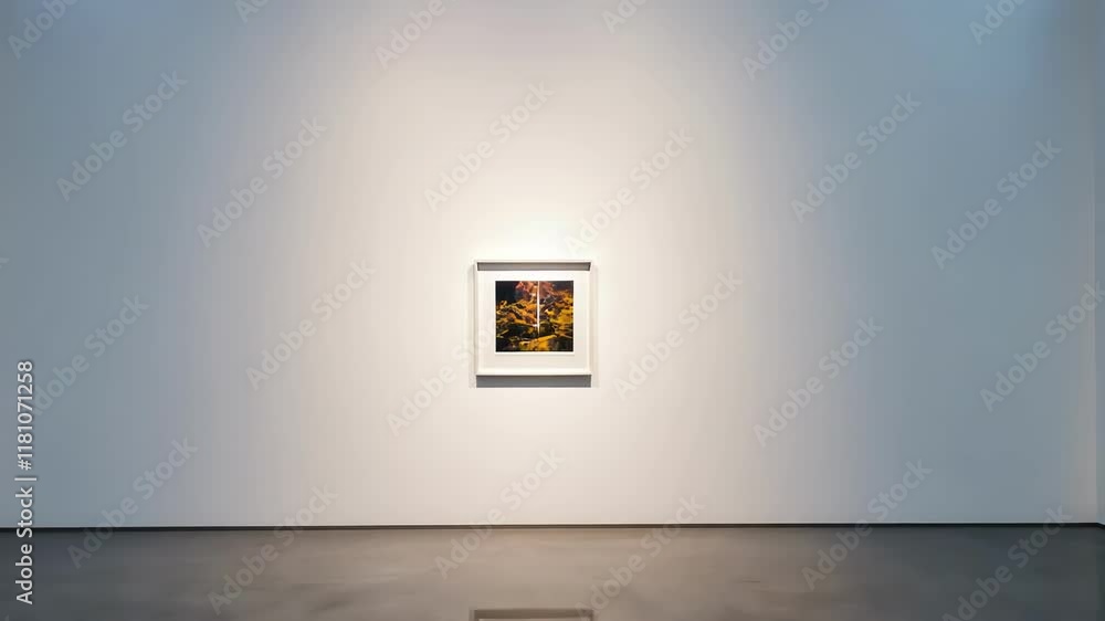 Poster modern gallery features minimalist artwork illuminated by soft lighting in a spacious design emphasi