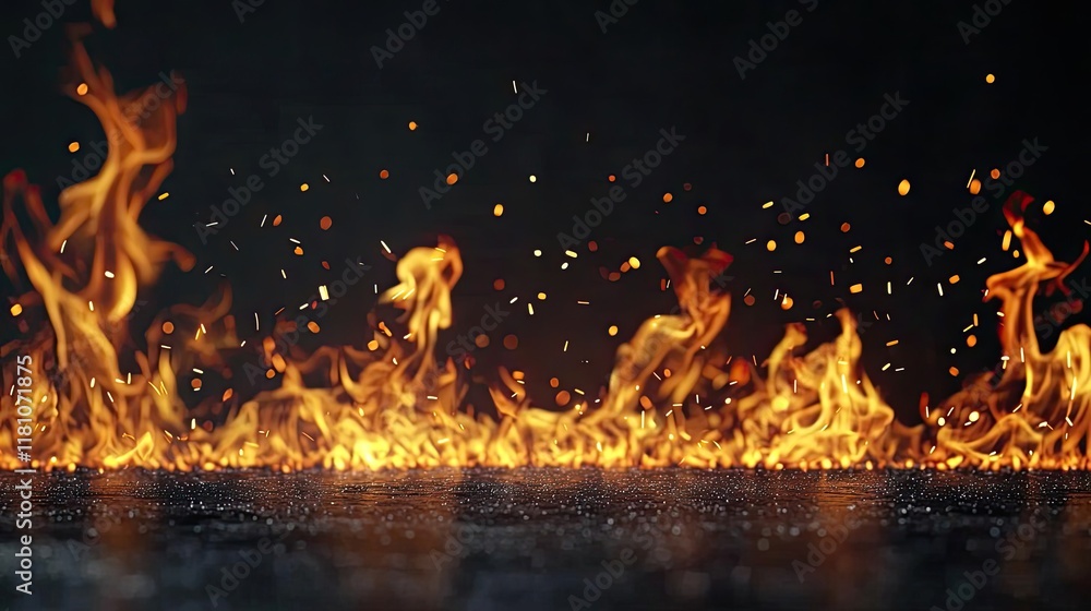 Poster fire abstract background idea. vibrant flames and sparks creating an intense fiery display against a