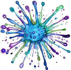 Watercolor Blue and Purple Splash Clipart – Paint Stains and Ink Blots on a White Background, High-Resolution Artistic Design Element