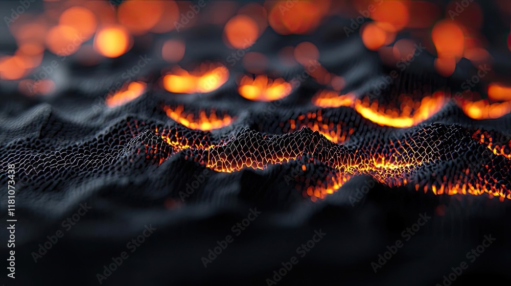 Poster fire abstract background idea. close-up of molten lava texture with glowing embers in a dark environ