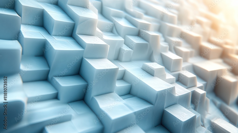 Poster abstract blue cube landscape: a digital 3d rendering of interlocking cubes