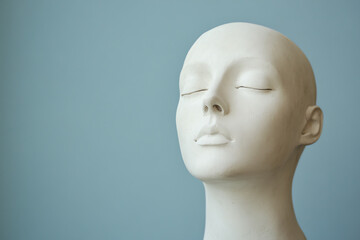 Serene white mannequin head with closed eyes. Suitable for meditation, mindfulness, and inner peace conceptual imagery.