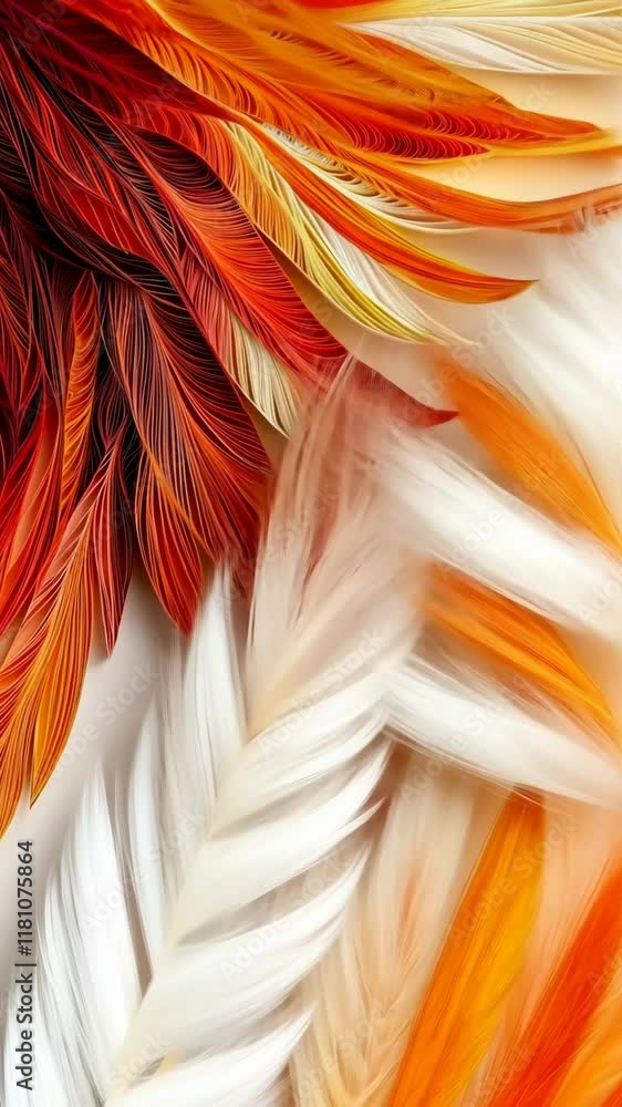 Poster colorful feather texture showcasing vibrant orange and white tones with intricate details and fine p