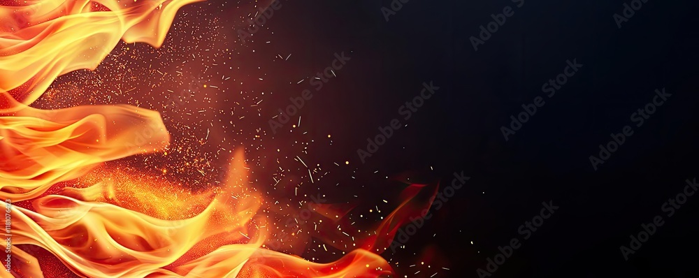 Poster fire abstract background idea. dynamic flames with sparks against a dark backdrop, symbolizing energ