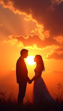 Silhouette of happy couple in beautiful evening light