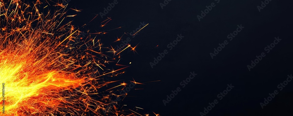 Poster fire abstract background idea. bright sparks flying against a dark background, creating dynamic ener