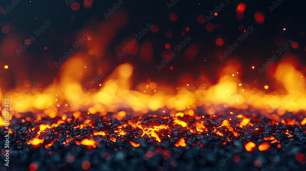 Poster fire abstract background idea. close-up of glowing lava with sparks creating a dramatic volcanic sce