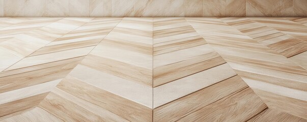 Floor abstract background idea. Close-up view of a wooden floor design showcasing herringbone patterns.