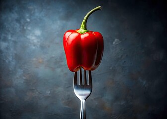 Panoramic Red Pepper Fork Photo - Vibrant Still Life Food Photography Image