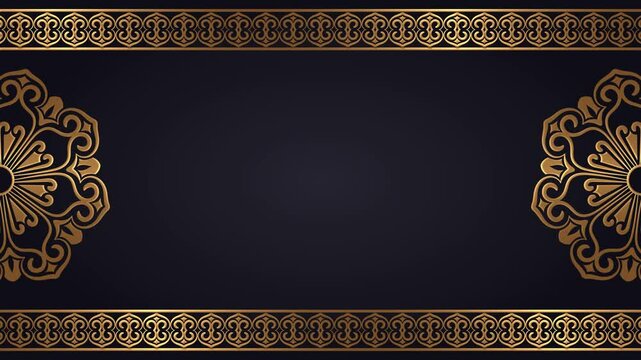 Gold border with beautifully rotating mandala on black background