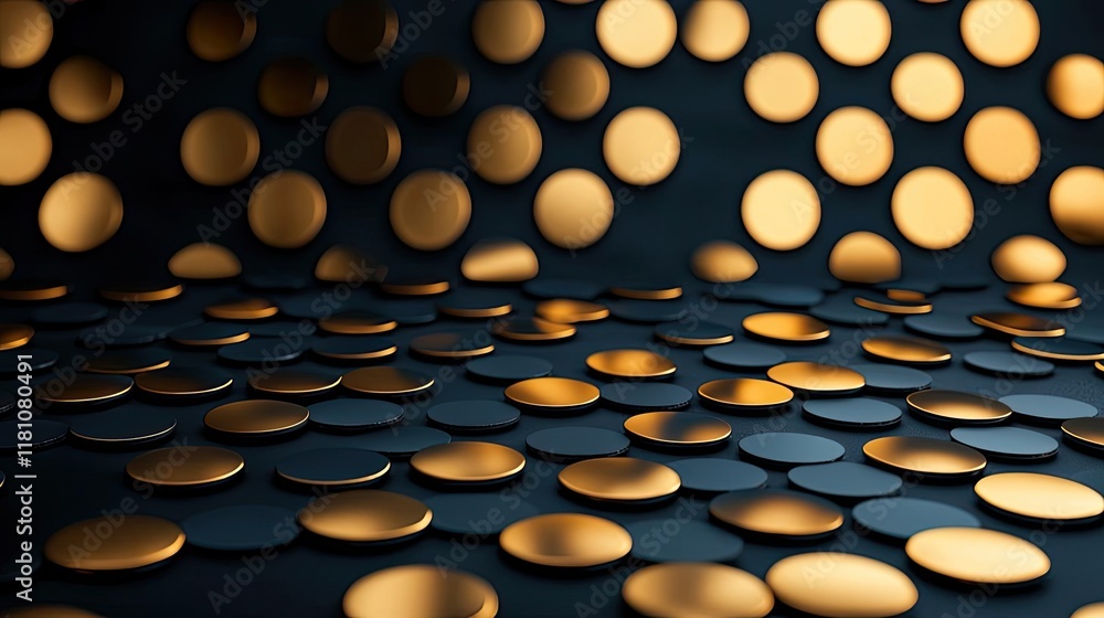 Poster dots abstract background concept. a vibrant arrangement of golden circles on a dark background, crea