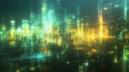 Naklejka premium Futuristic Cityscape: A Digital Metropolis Illuminated