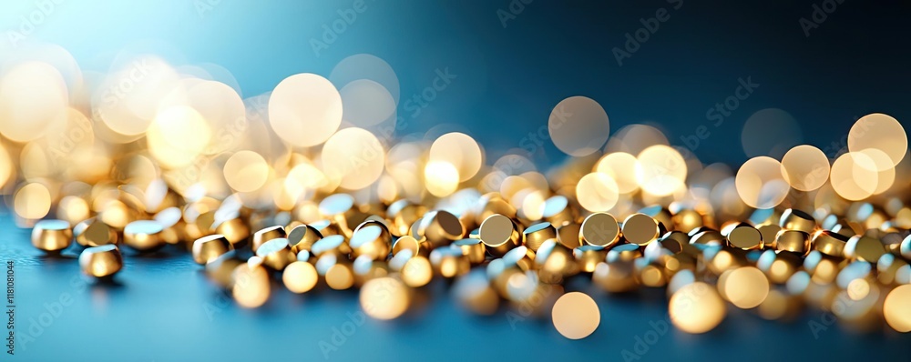 Aufkleber dots abstract background concept. close-up of shimmering golden particles on a blue background, crea