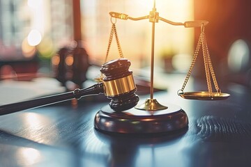 High Detail Image of Scale with Gavel on Top Legal Team Registering Trademark