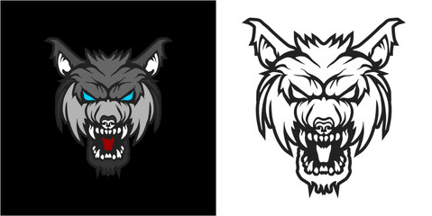 vector mascot wolf head on a black background and transparent, premium vector wolf head