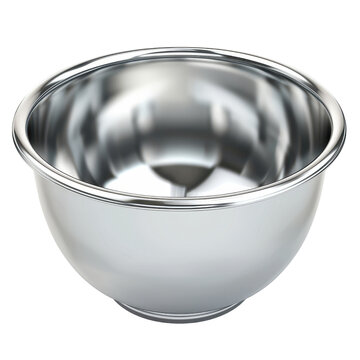 recommend clip art: A mixing bowl clipart, kitchen element, 3D illustration, stainless steel, png isolated on an empty background
