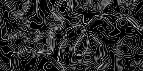 Abstract Black Wave Lines Topographic Contours Map Background, Multicolored Linear Background For Design, Trendy Modern Background texture, Vector illustration with Wave Lines On Black Background.