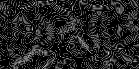 Abstract Black Wave Lines Topographic Contours Map Background, Multicolored Linear Background For Design, Trendy Modern Background texture, Vector illustration with Wave Lines On Black Background.