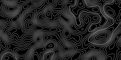 Abstract Black Wave Lines Topographic Contours Map Background, Multicolored Linear Background For Design, Trendy Modern Background texture, Vector illustration with Wave Lines On Black Background.