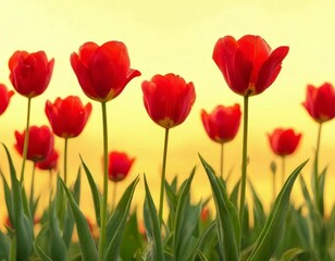 Fototapeta premium tulips on a warm abstract yellow background