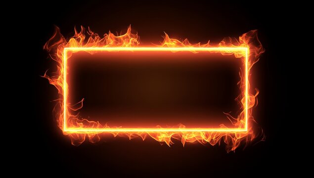 Fiery rectangle frame with glowing edges on black background.