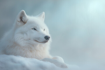 Obraz premium Portrait of a beautiful white wolf in the winter forest.