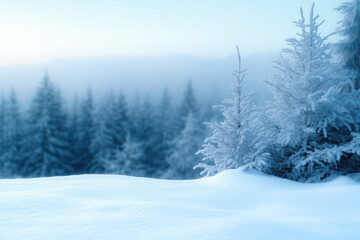 Naklejka premium Beautiful winter landscape with snow covered fir trees. Blue toned