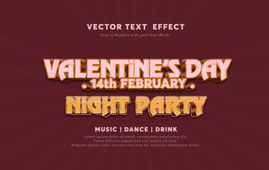 Editable text effects Happy Valentine day 3d cartoon template style premium vector. Valentines Night Party Flyer Poster Vector