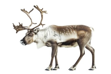 Frontal View of Reindeer Isolated on a White Background the Whole Body with Antlers
