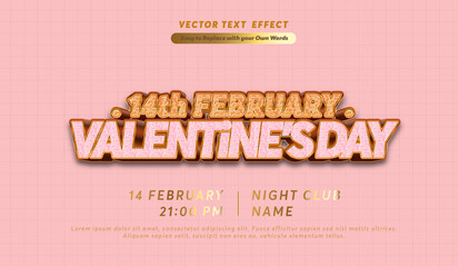 Editable text effects Happy Valentine day 3d cartoon template style premium vector. Valentines Night Party Flyer Poster Vector