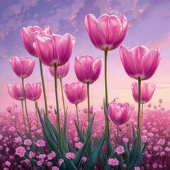 Obraz premium tulips with a warm abstract violet background