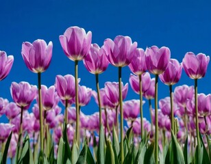 Obraz premium tulips with rich green leaves and a warm abstract blue background