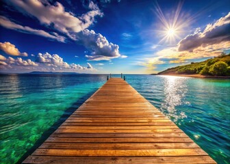 Fototapeta premium Stunning Landscape Vista from Pier: High-Resolution Photo, Deep Depth of Field, Breathtaking Scenery