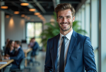 Fototapeta premium Smiling Businessman in Modern Office Environment