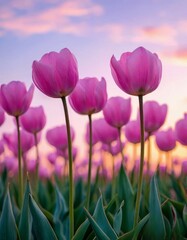 Obraz premium tulips with a warm abstract violet background