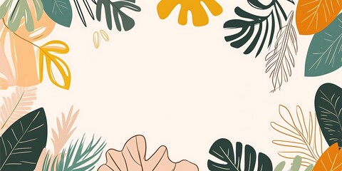 Fototapeta premium Tropical leaf border design, nature background, blank space, invitation template.