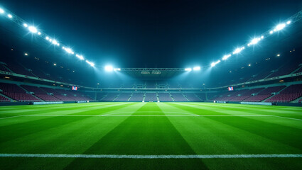 Illuminated Soccer Stadium at Night with Full Crowd