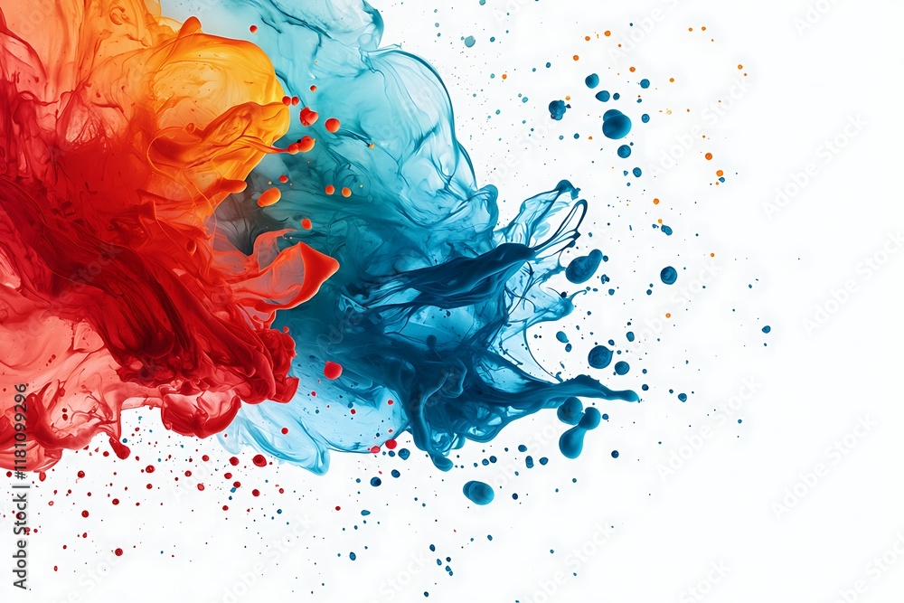 Poster a vibrant splash of red and blue ink swirls together, creating an artistic and dynamic visual effect