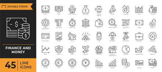 Finance and money icon set. Vector illustration 