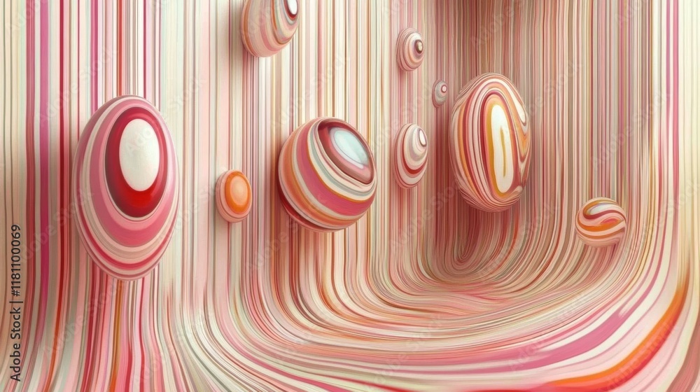 Aufkleber swirling pastel lines create vibrant movement with bouncing eggs in a playful and energetic arrangem