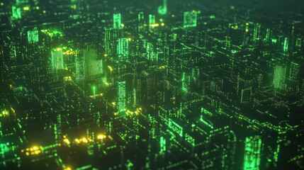 Obraz premium Neon Green Digital Metropolis: A Futuristic Cityscape