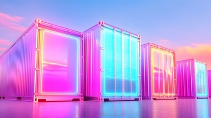 neon shipping containers sunset glow - neon
