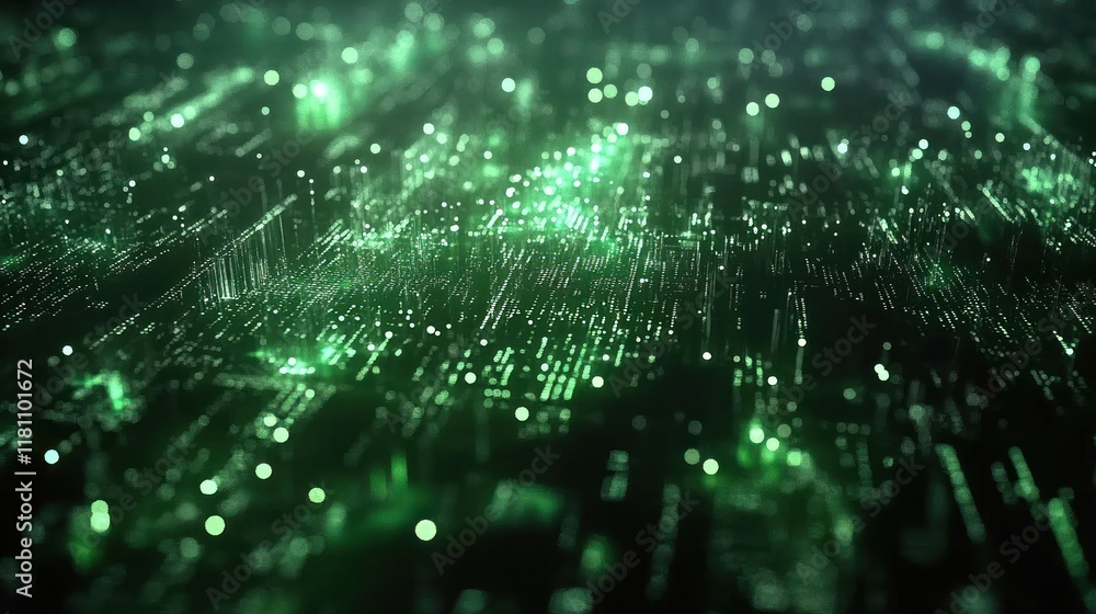 Aufkleber abstract green digital network: a futuristic visualization of data flow and connectivity