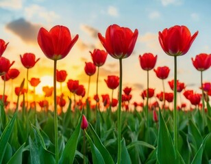 Fototapeta premium tulips on a warm abstract blue background